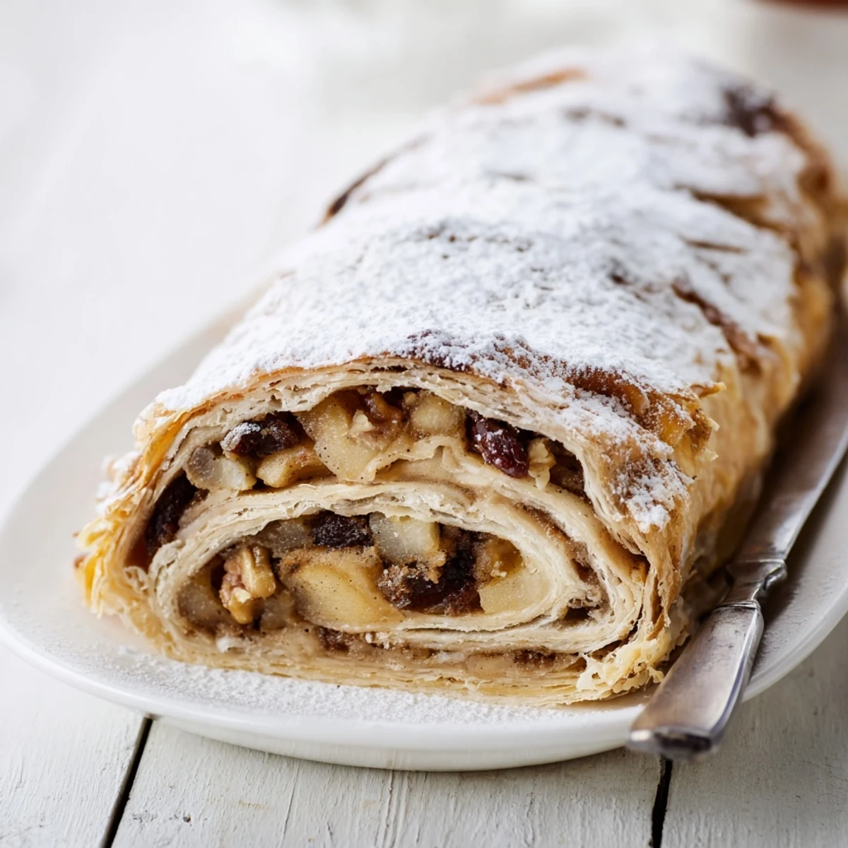 Flaky German apple strudel with warm spices, perfect for dessert lovers.