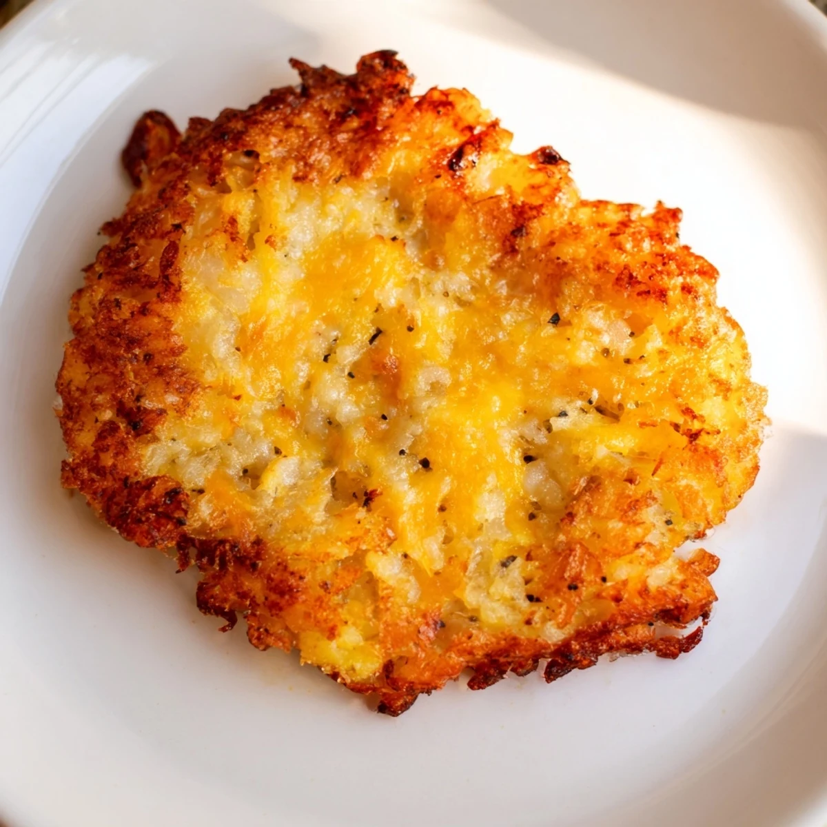 Golden-brown Secret 4-Ingredient Mashed Potato Cakes, ready to be served hot and crispy.