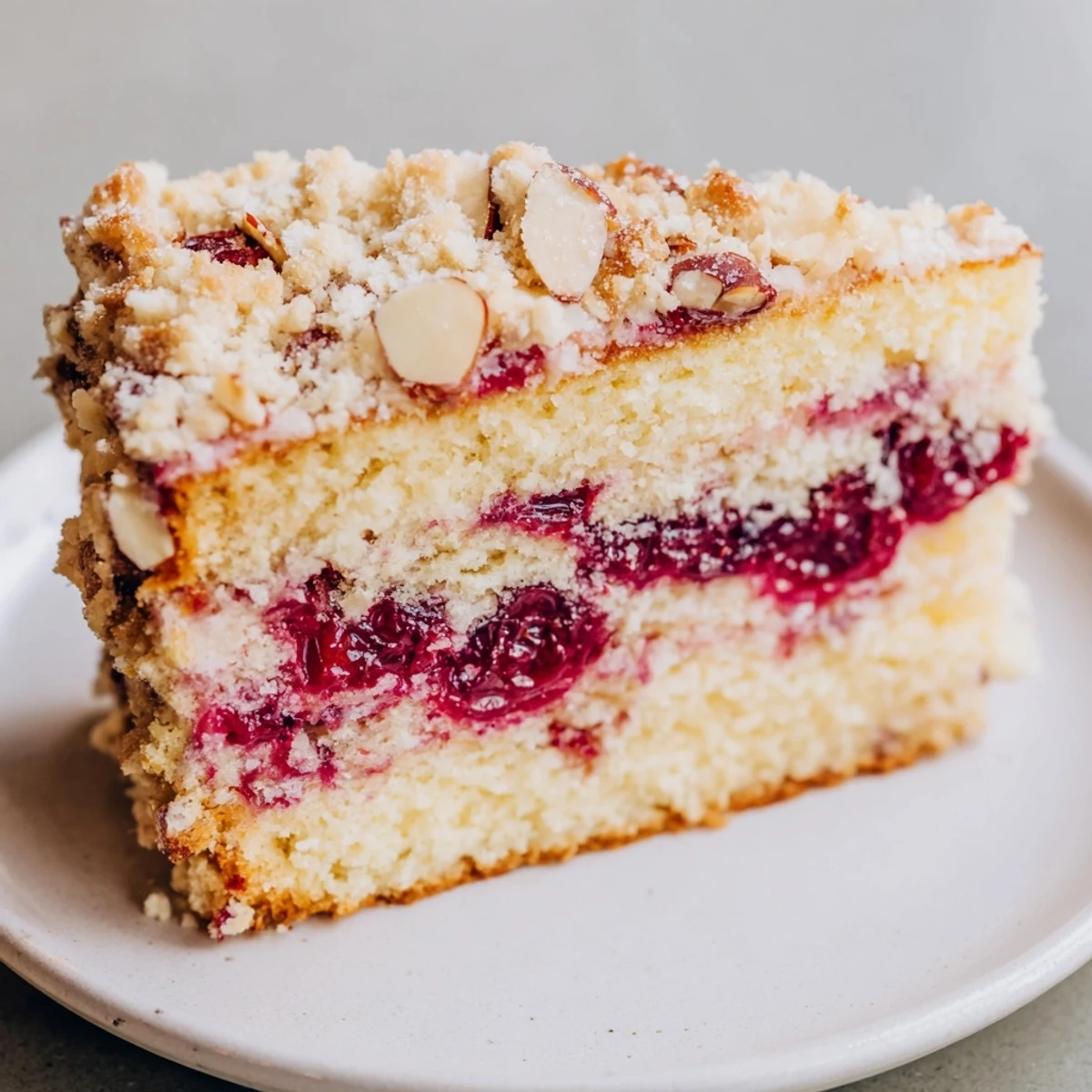 Classic Firefighter Cake with golden streusel topping and juicy cherries, a German dessert delight.