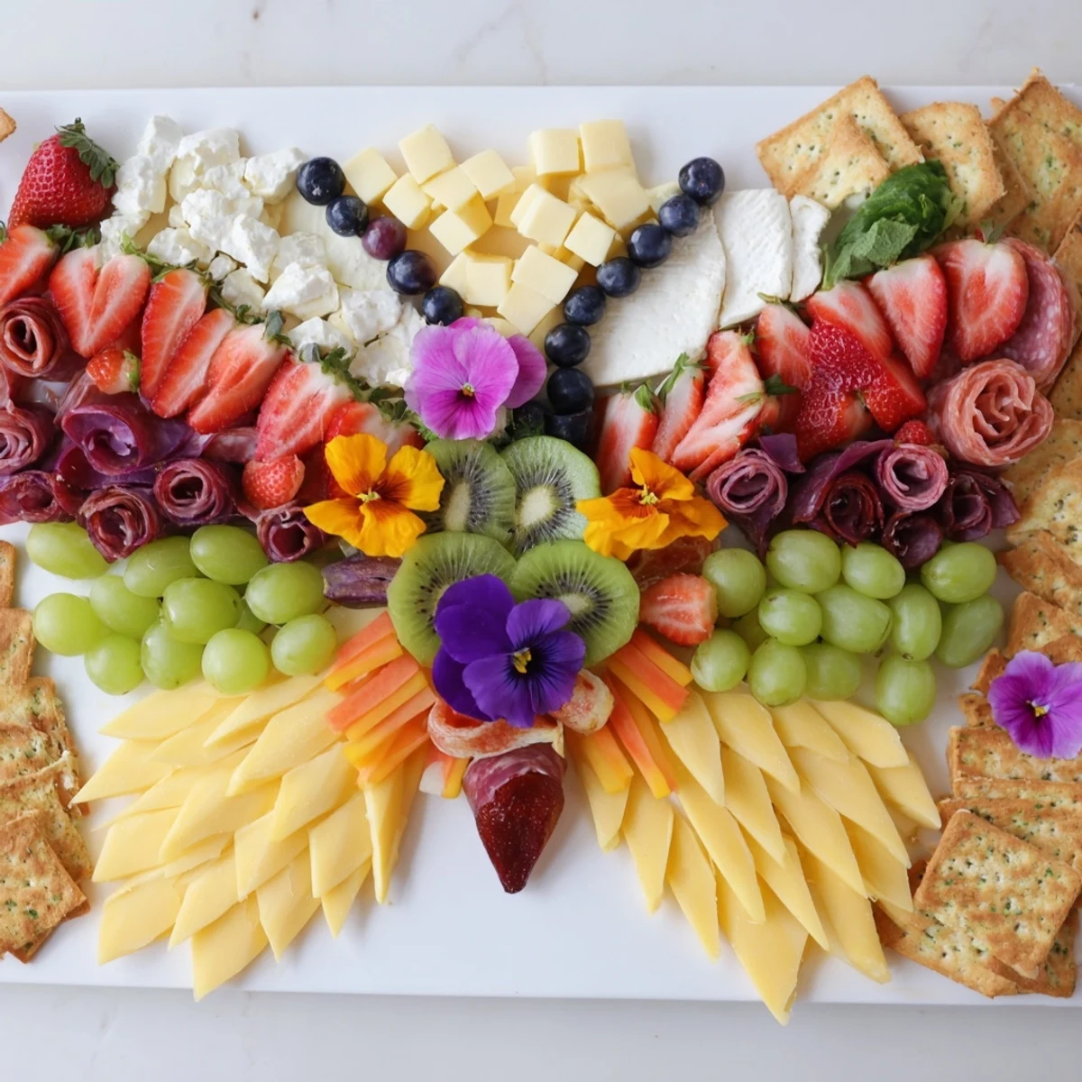 Beautiful butterfly summer board: imagine fresh fruit, cheese, and flowers for summer picnics.