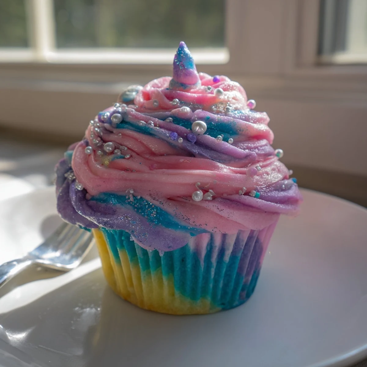 Close-up of a whimsical Magical Unicorn Dessert Table, featuring frosted treats and edible glitter.