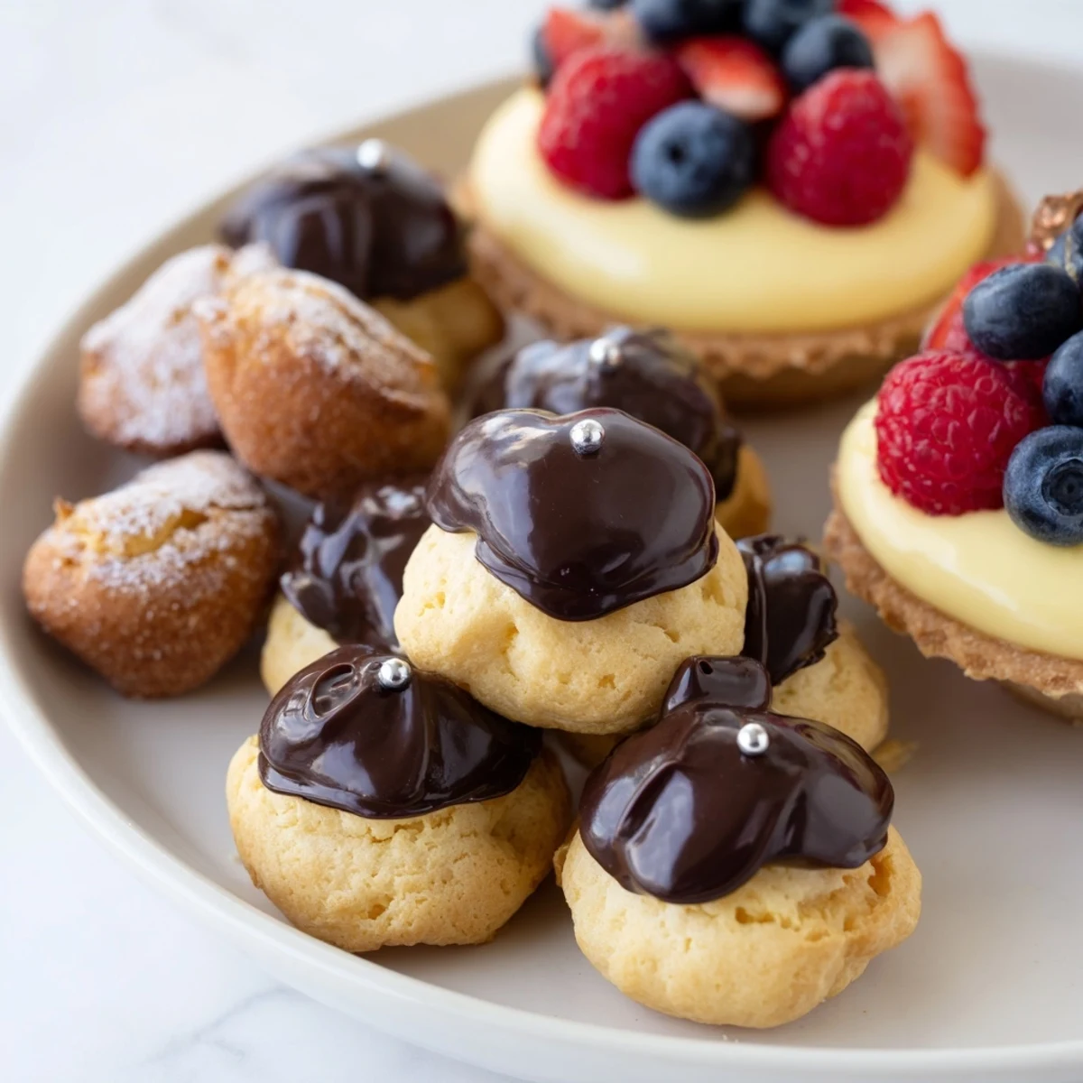 A delightful French Piste de Train Mignardises arrangement, featuring miniature desserts ready to savor.