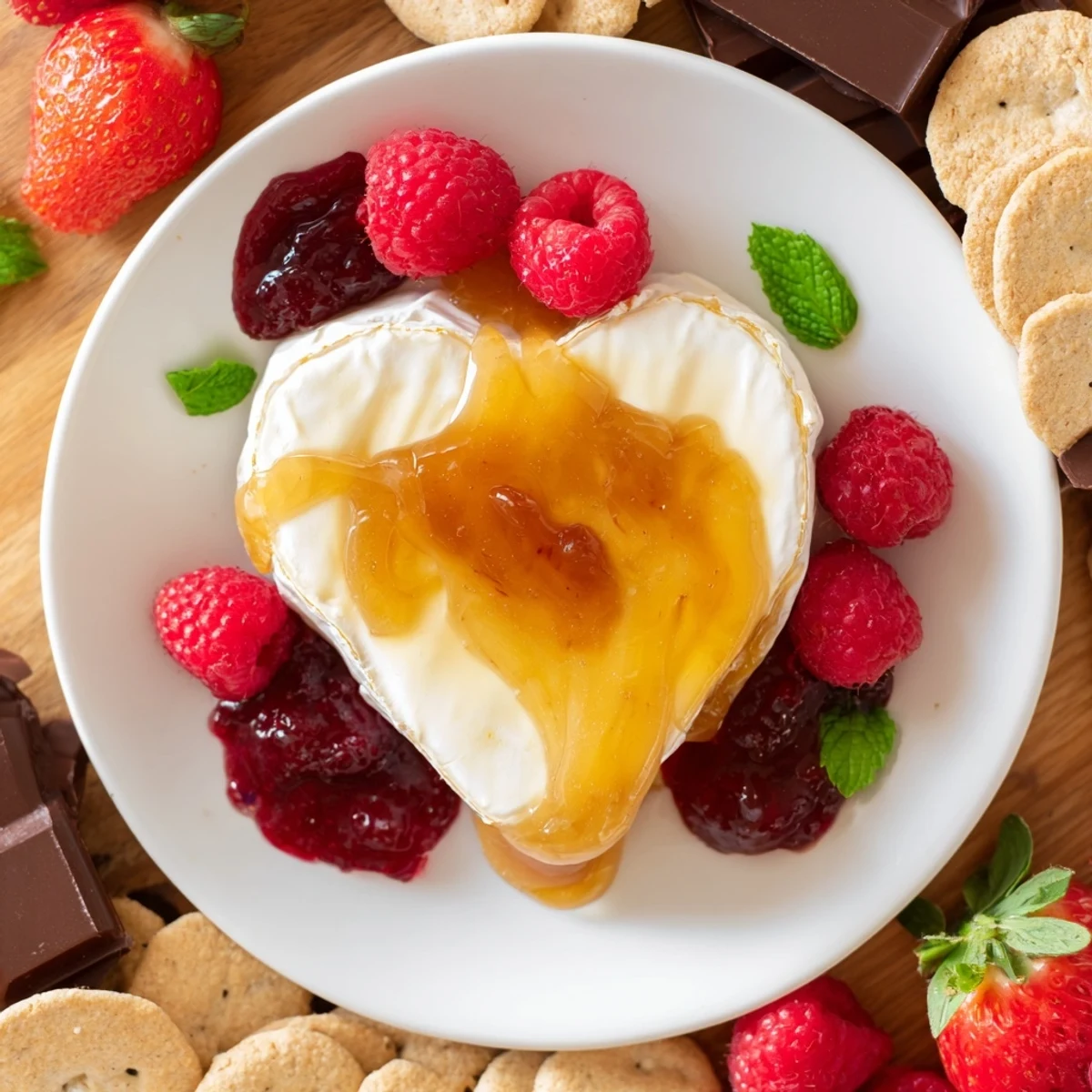 Valentine's Day Sweetheart Brie and Jam Board offers a beautiful spread of cheese, fruit, and crackers.