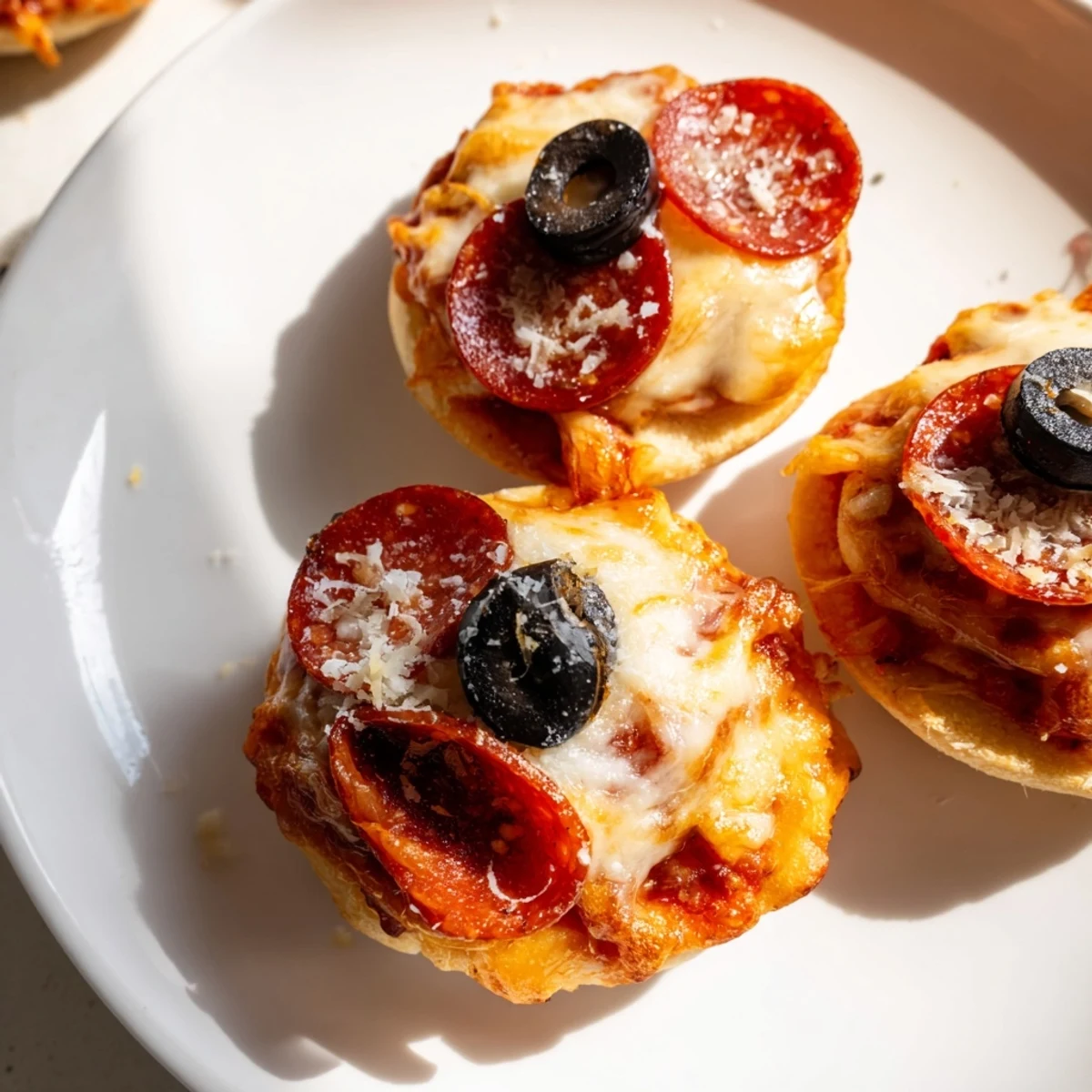 Santa Belt Mini Pizza Bites: charming holiday appetizers with pepperoni belts and olive buckles.
