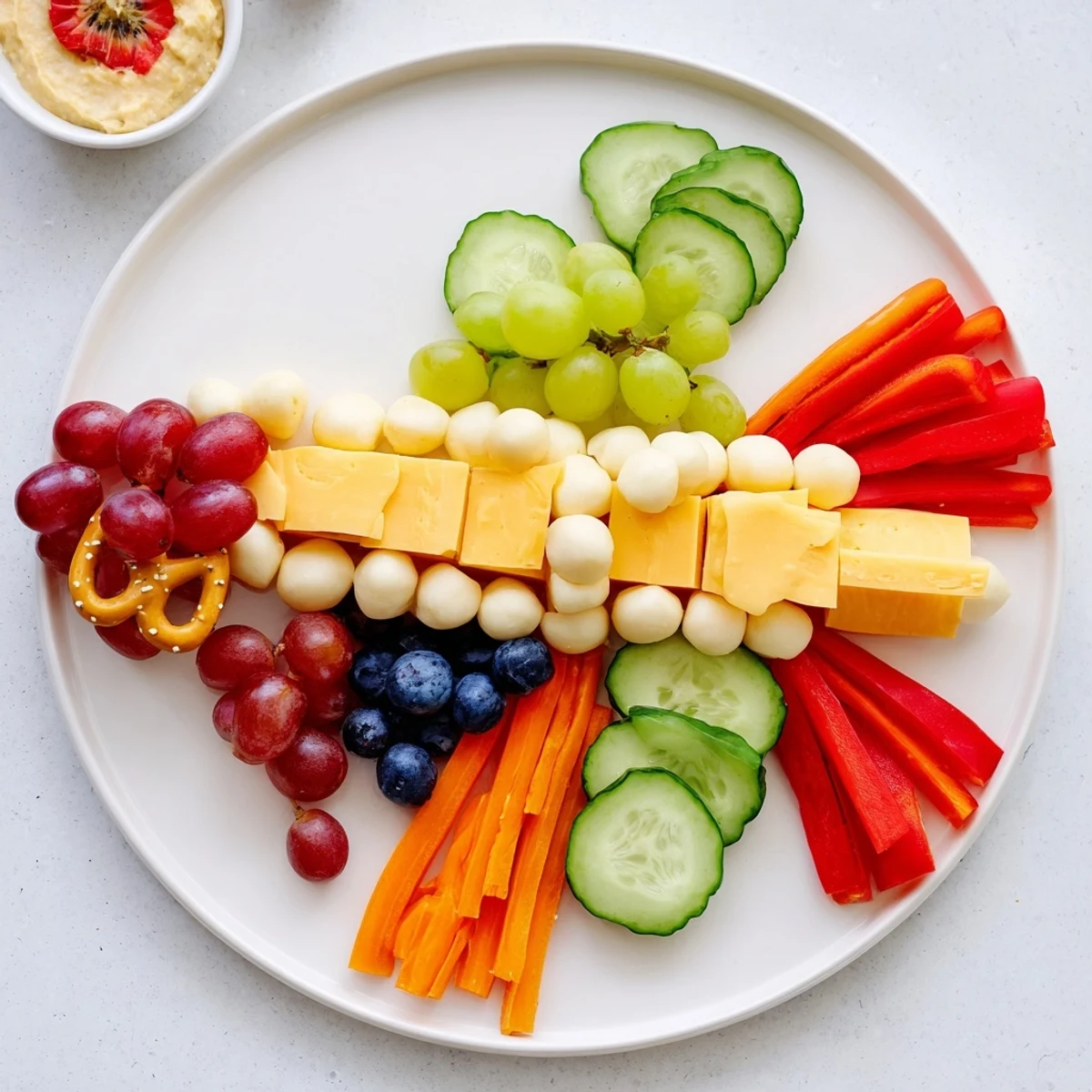 This kid-friendly Spaceship Launch Snack Board features cheese, fruit, and crisp veggies ready to eat.