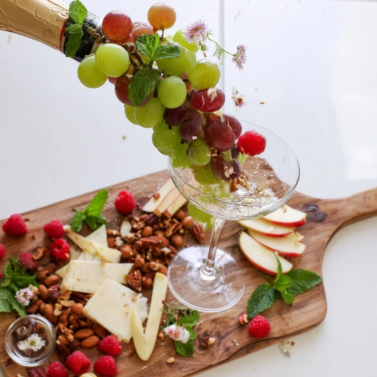 Vibrant Champagne Waterfall Board appetizer ready to serve, featuring a cascade of yummy ingredients.