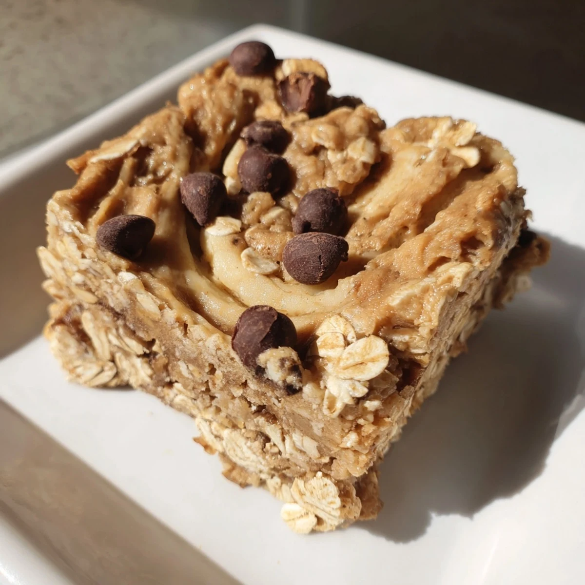 Freshly made Peanut Butter Banana Oat Bars: a wholesome, American snack, perfect to grab and go.