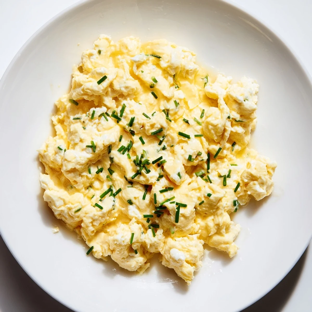 Creamy cottage cheese scrambled eggs, fluffy and golden, ready for a protein-rich breakfast.