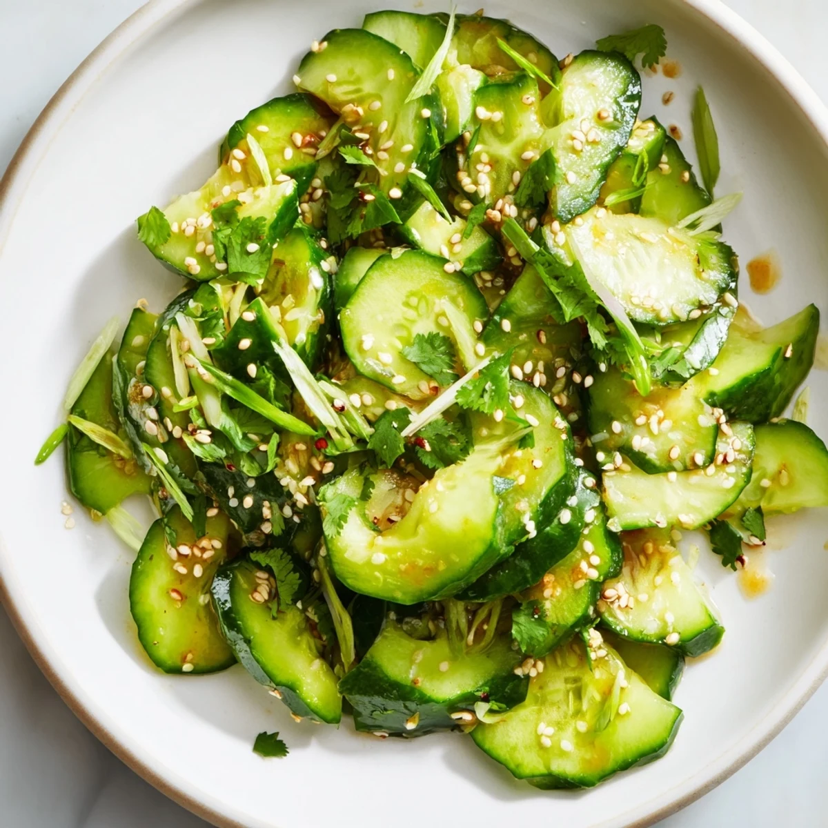 Crisp Zesty Shake Cucumber Salad with sesame seeds, a vibrant Asian-inspired side dish.