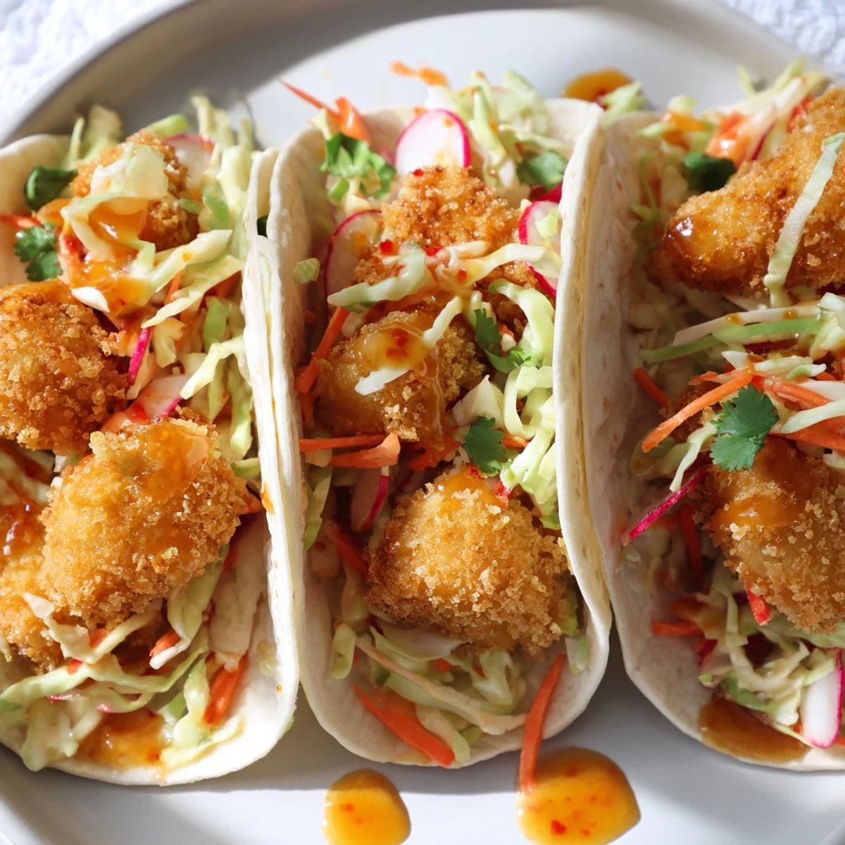 Flavorful Hot Honey Chicken Tacos: tender chicken in tortillas, hot honey, slaw, perfect for taco night.