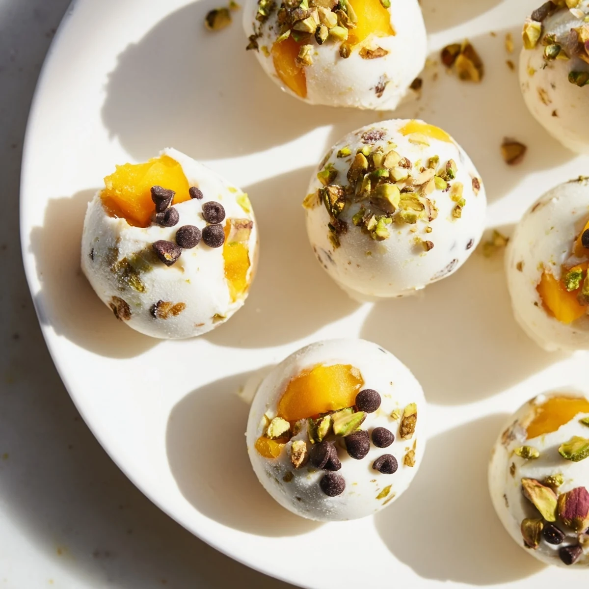 Creamy Frozen Peach Yogurt Bites, perfect for a hot day; small, sweet, and simple to make.