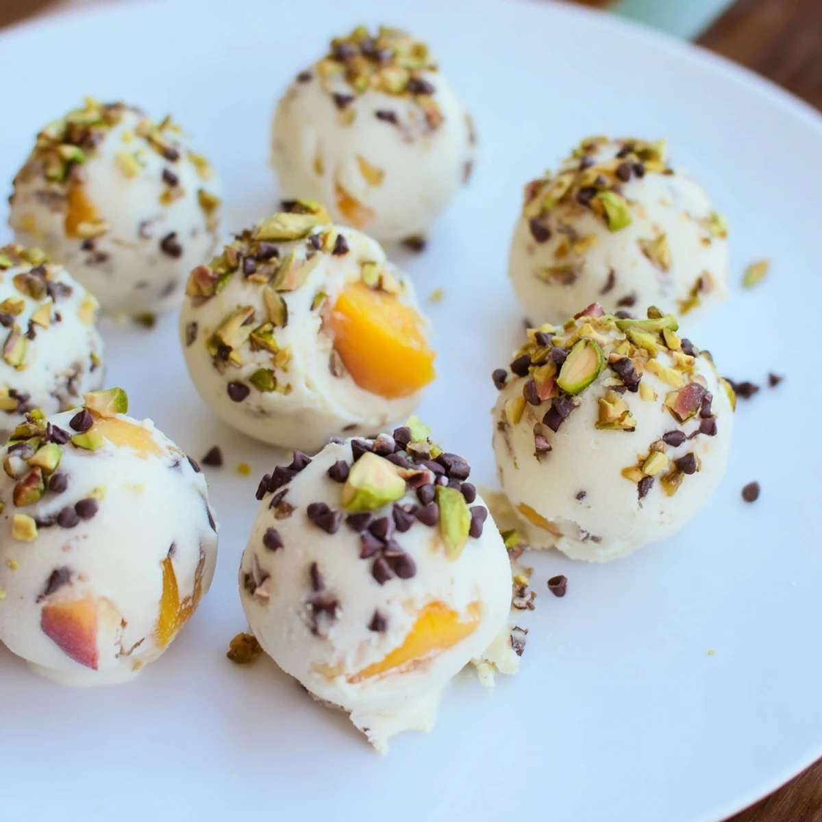 Close-up of Frozen Peach Yogurt Bites, showing the yogurt and peach mix, ready to eat.