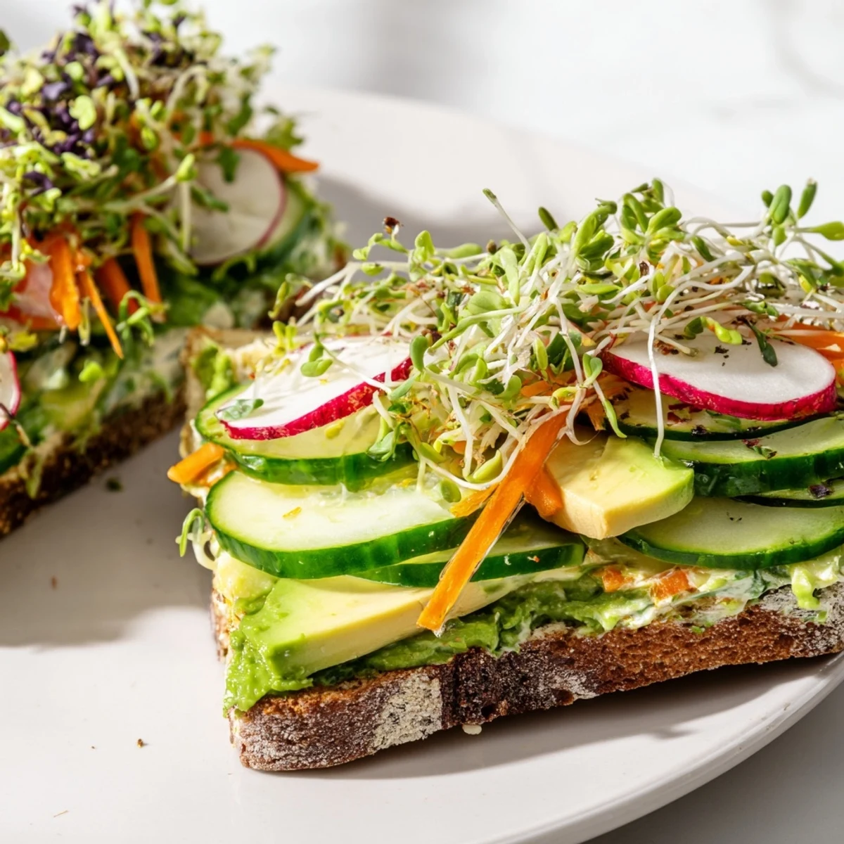 Creamy Green Goddess sandwich, overflowing with fresh vegetables and flavorful herb spread.