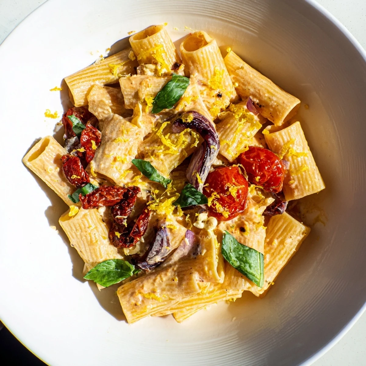 Tender baked feta pasta with sun-dried tomatoes, a vibrant, creamy Mediterranean meal.