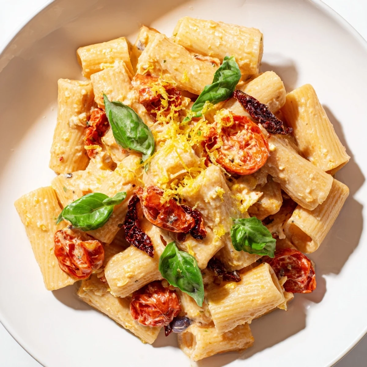 Golden, bubbly baked feta cheese melts into a sauce with plump tomatoes for the pasta.