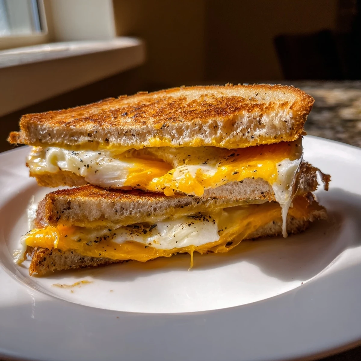 Golden-brown garlic butter mayo grilled cheese, oozing melted cheddar, waits.