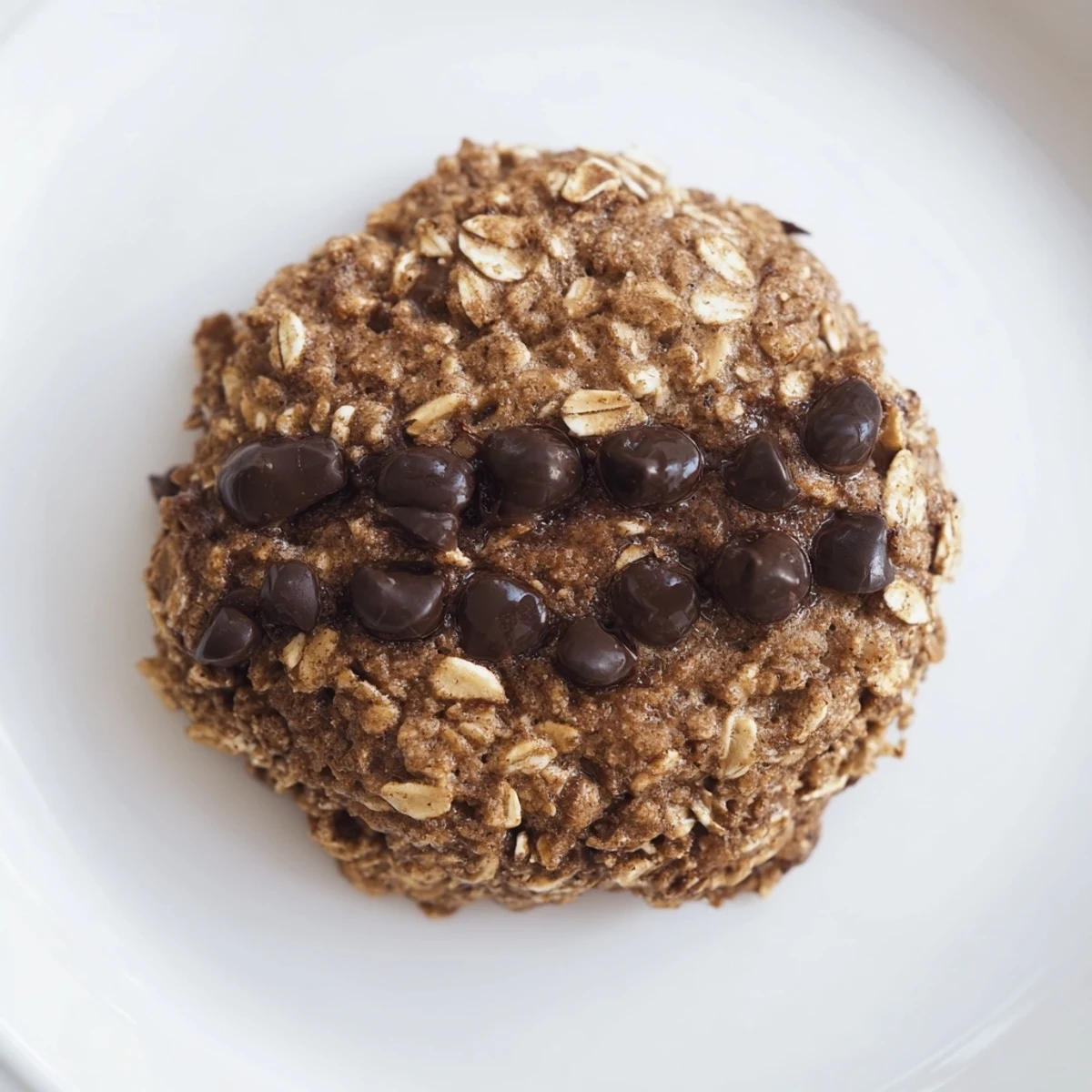 Warm Chocolate Oatmeal Breakfast Cookie, with visible chocolate chips, freshly baked and ready to eat.