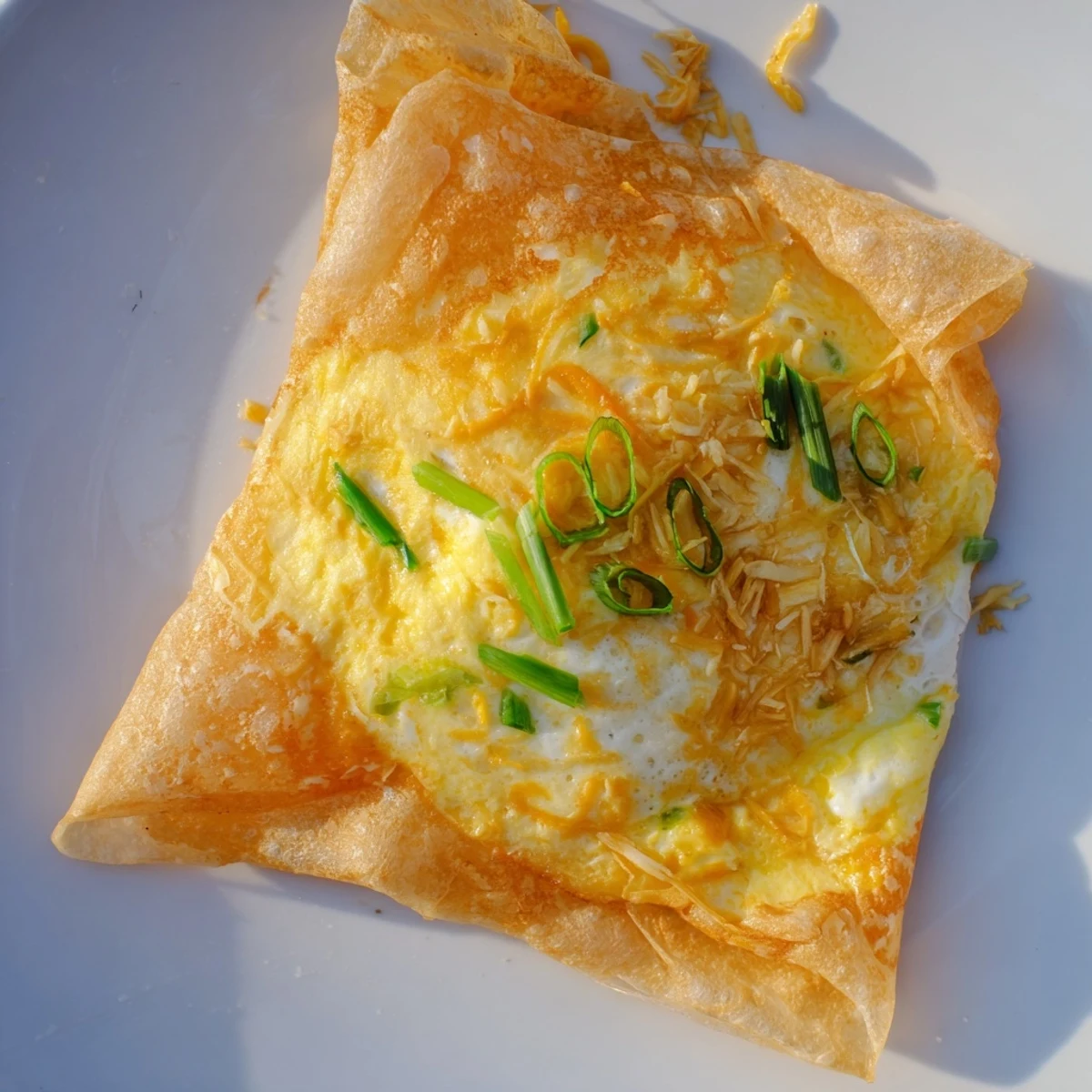 A savory Rice Paper Egg & Cheese Fold, a quick breakfast, filled with melted cheese and egg.