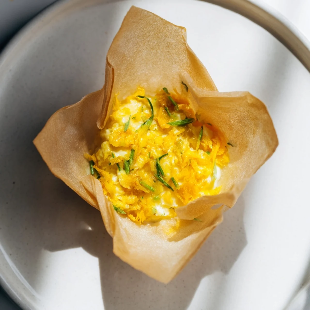 Golden and crispy Rice Paper Egg & Cheese Fold, with scallions, perfect as a vegetarian snack option.