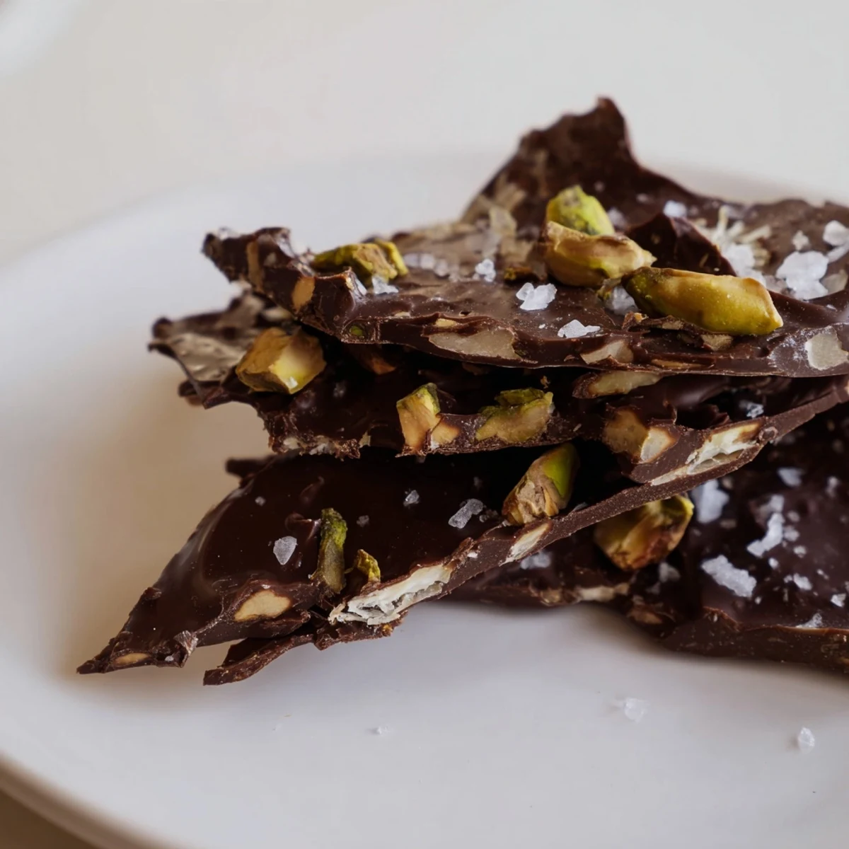 Close-up of Kataifi Chocolate Crunch Bark with pistachios, showing delightful textural contrasts.