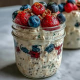 Vegane High Fiber Overnight Oats mit saftigen Beeren und knackigen Nüssen, perfekt zubereitet.