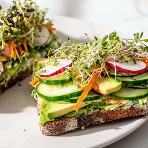 Creamy Green Goddess sandwich, overflowing with fresh vegetables and flavorful herb spread.