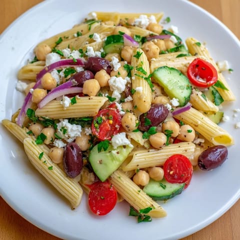 Mediterrane Pasta Salat mit Kichererbsen