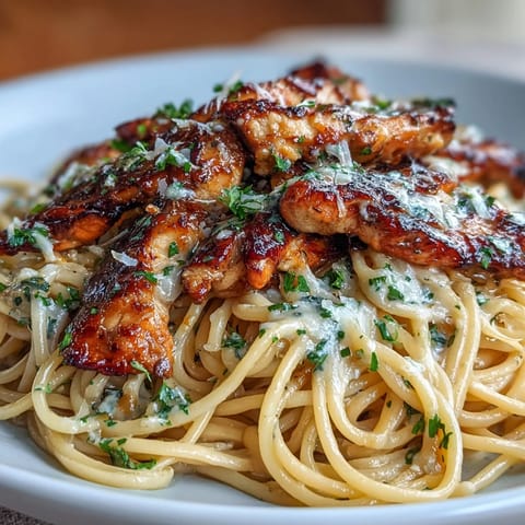 Leckerer Nudelauflauf mit zarter Hähnchenbrust in zitroniger Butter-Sauce und frischer Petersilie garniert.  