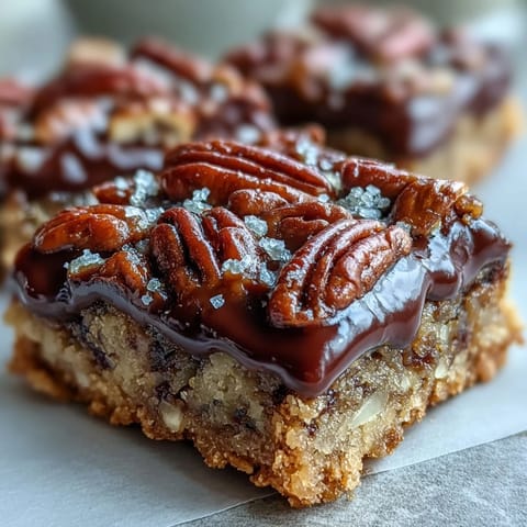 Frisch gebackene Decadent Sweet and Chewy Turtle Bars mit glänzender Karamellschicht und knackigen Pekannüssen.