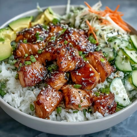 Teller mit sushi-reis, lauchgrünen zwiebeln und hausgemachter sesamsauce auf holzunterlage