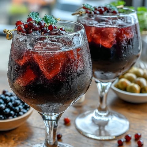 Frisch zubereiteter Black Currant and Cassis Cocktail mit Eiswürfeln und Zitronenschale
