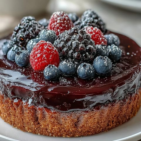 Ein Schwarz Johannisbeer Tart mit goldener butteriger Kruste, cremiger Fruchtcreme und frischen Beeren im Kranz.