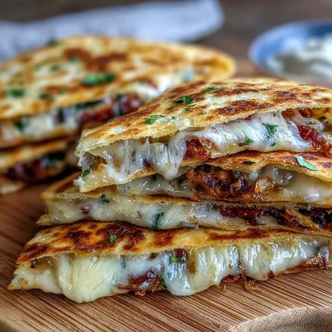 Kleine Quesadilla-Dreiecke mit goldener Kruste und geschmolzenem Käse, serviert mit frischer Tomatensalsa.