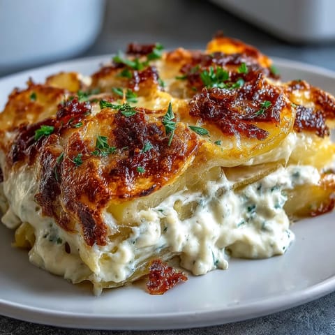 Hier sind drei einzigartige, SEO-optimierte ALT-Texte für das Rezeptfoto "Creamy Au Gratin Potatoes":