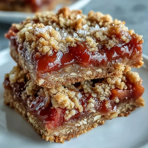 Buttrige Strawberry Rhubarb Crumble Bars, bereit zum Servieren mit Vanilleeis.