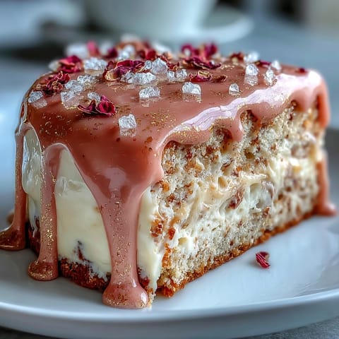 1. Elegant rosé velvet cake with shimmering gold drip, perfect for bridal showers and celebrations.