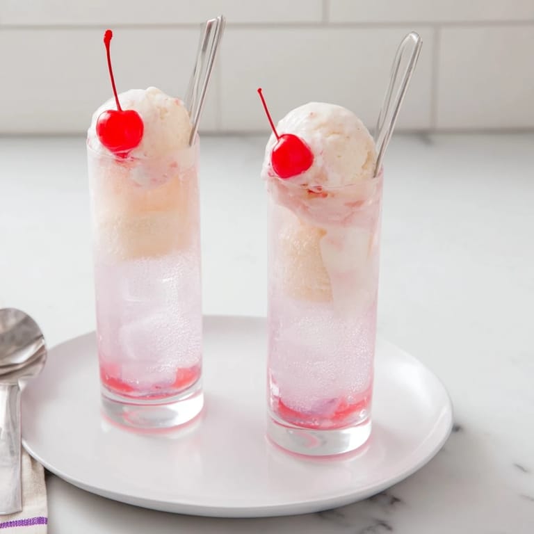 A close-up of a refreshing cream soda float, vanilla ice cream melting into the fizzy soda.