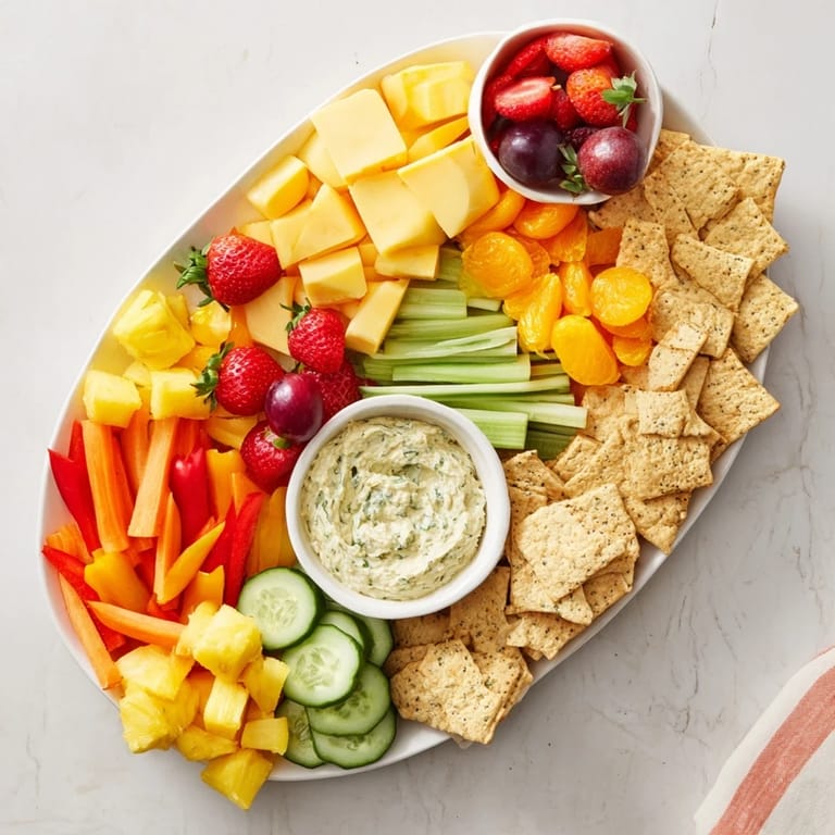 Sunshine Snack Tray bursting with vibrant fruits, veggies, and cheeses ready to enjoy as a light appetizer.