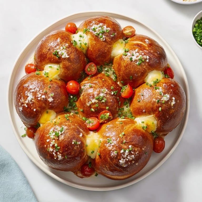 Close-up of a festive Pretzel Joy Wreath, a pull-apart appetizer ring with a creamy cheese filling.