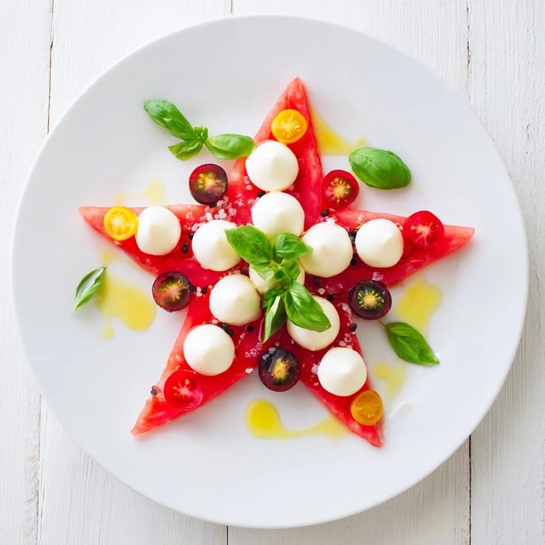 Fresh Starfish Caprese Salad with juicy tomatoes, creamy mozzarella, and a balsamic drizzle.