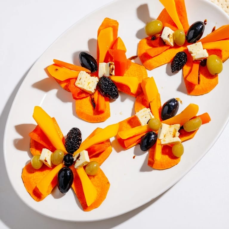 Gluten-free Monarch Butterfly Wings appetizer: a visually appealing veggie platter ready to serve.