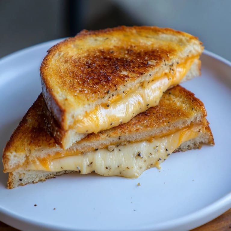 Melted cheese pull in this garlic butter mayo grilled cheese, ready for serving.