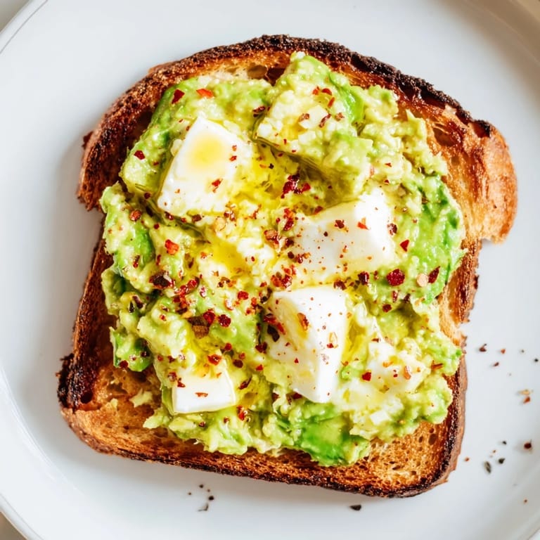 Genieße diese Avocado Mozzarella Tartine mit weichem Mozzarella und einem Schuss Olivenöl auf geröstetem Brot.