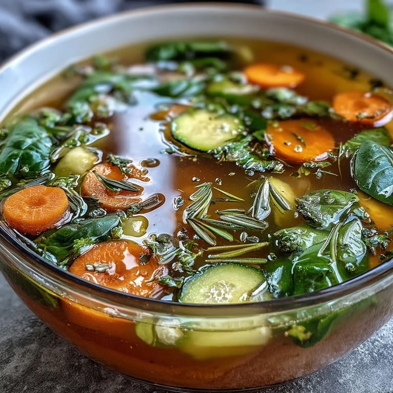 Farbenfrohe Collagen-Boosting Broth Bowl mit Ingwer, Kurkuma und viel Gemüse.