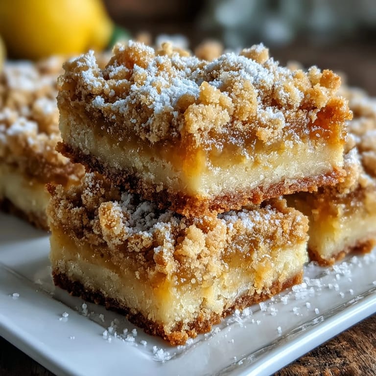 Süße Homemade Lemon Crumb Bars mit streuseliger Oberseite und cremig gelber Zitronenfüllung.