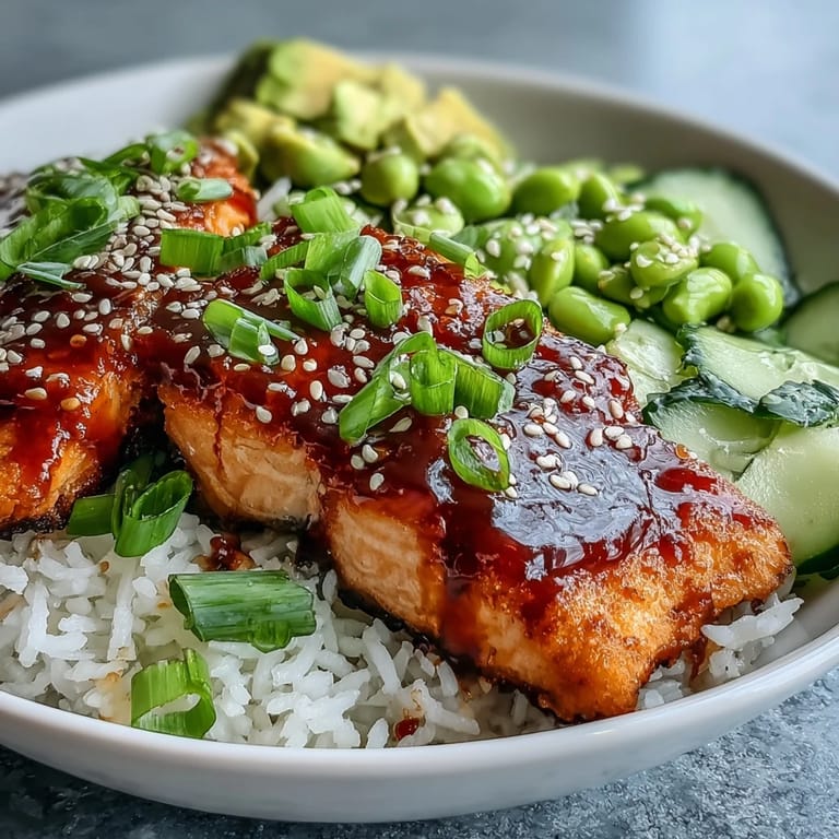 Gesüßt mit Honig und scharfem Sriracha: dieser Lachs bowl ist ein schnelles, wochentägliches Abendessen.