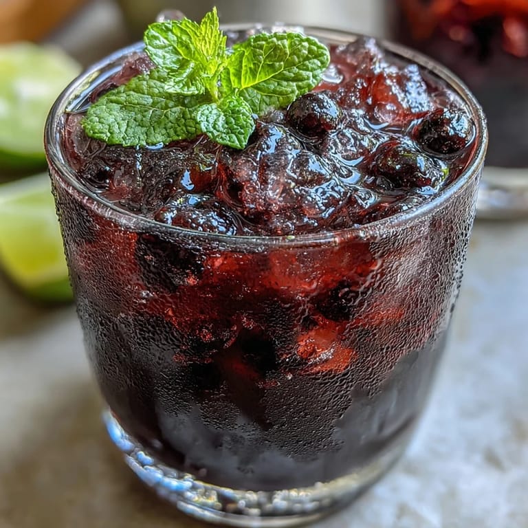 Close-up of a glass of Black Currant Mocktail, bubbles rising from sparkling water, garnished with a vibrant lime slice and a sprig of fresh mint.