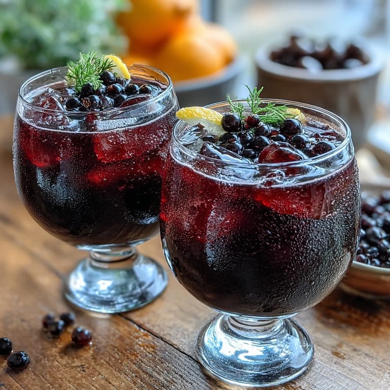Black Currant and Cassis Cocktail in einem eleganten Weinglas mit frischen Beeren garniert