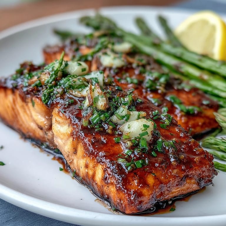 Zartes Lachsfilet und knackiger Spargel, geröstet in einer cremigen Knoblauchbutter-Sauce mit frischem Zitronenaroma.