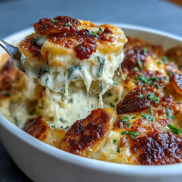 1. Cremige Kartoffelgratin mit goldgelbem Käsebelag, perfekt als Beilage zu Schinken oder Braten.  